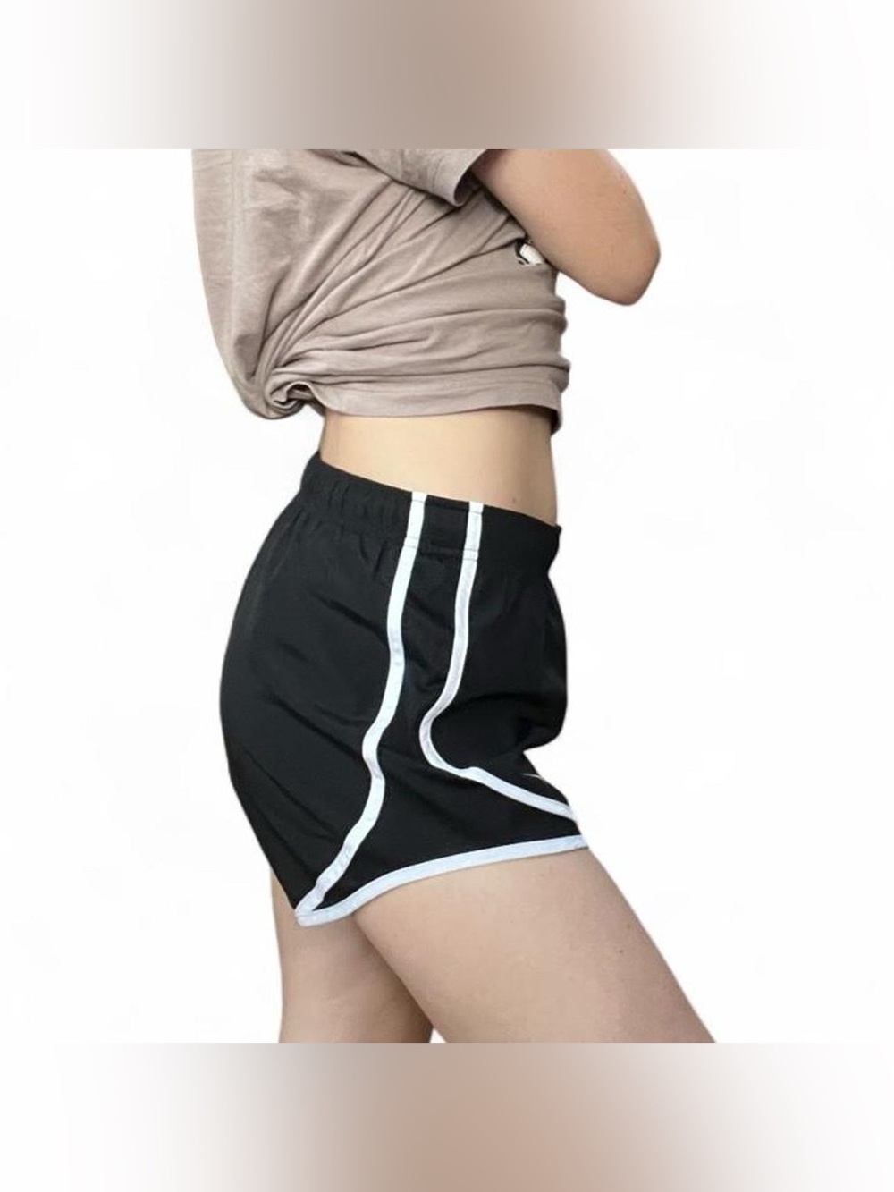 Black Athletic Women's Shorts with White Trim